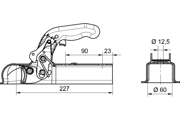 KNOTT K7.5-L Kugelkupplung für Anhänger bis 750 kg mit Vierkantdeichsel 60 mm