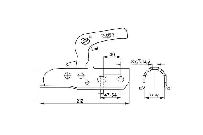 STEELPRESS ZSK-1700D+Z2 Kugelkupplung für 1700 kg Anhänger mit 35-50 mm Rohrzugstange
