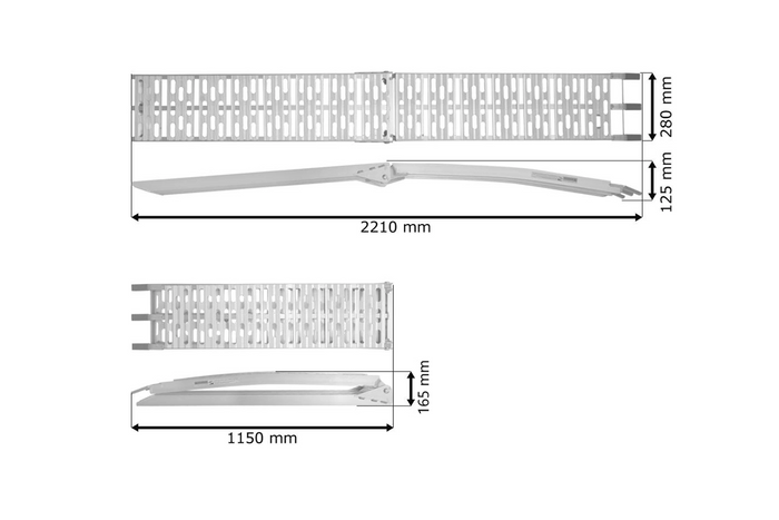 UNITRAILER ALR003 faltbare Rampen aus Aluminium für Anhänger, 221 cm, 680 kg Tragkraft, mit Gurt und Stütze, 2er-Set