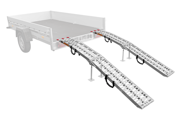 UNITRAILER ALR003 faltbare Rampen aus Aluminium für Anhänger, 221 cm, 680 kg Tragkraft, mit Gurt und Stütze, 2er-Set