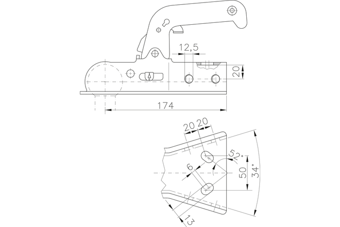 WINTERHOFF WW8-Y Kugelkupplung für 800kg Anhänger mit V-Deichsel